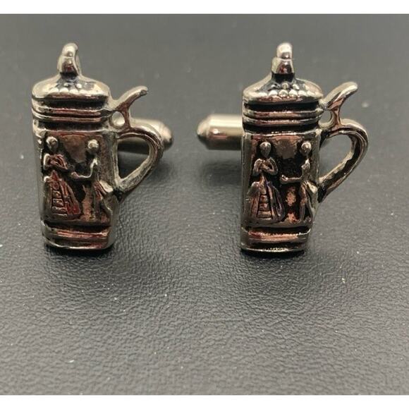 Vintage Silver-tone Beer Stein Mens Cufflinks - Picture 1 of 4